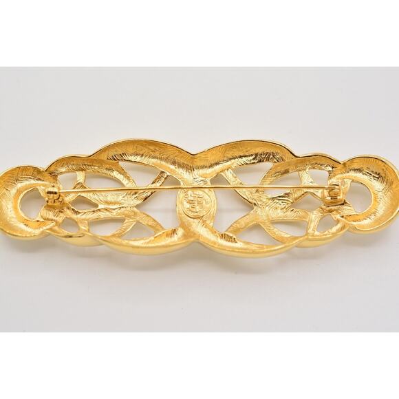 Givenchy Vintage Pin Brooch Weaved Bar Gold Large Chunky Runway Signed 80s Bin5A - Picture 11 of 12